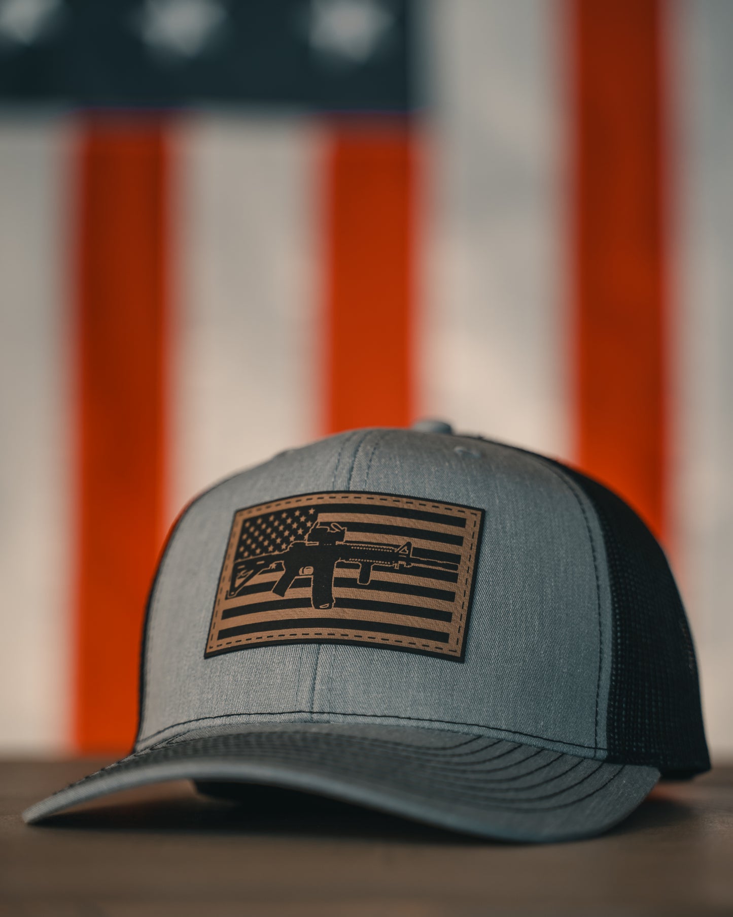 M4 Leather Patch Snapback Hat Light Grey/Black