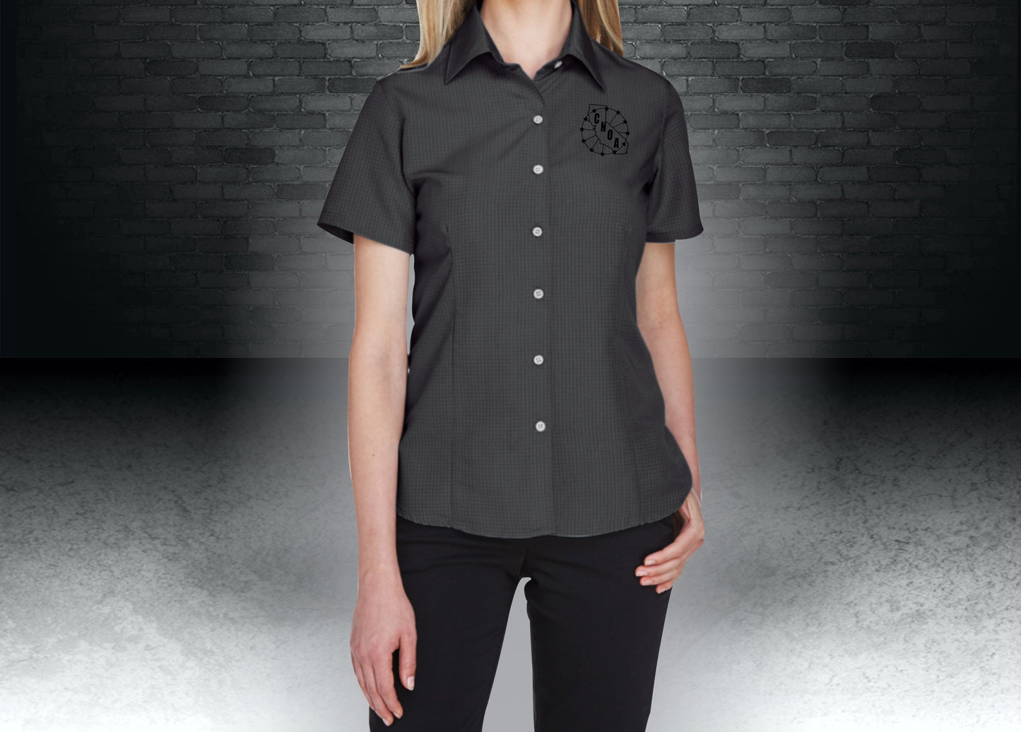 CNOA Harriton Ladies' Barbados Textured Camp Shirt - BLACK