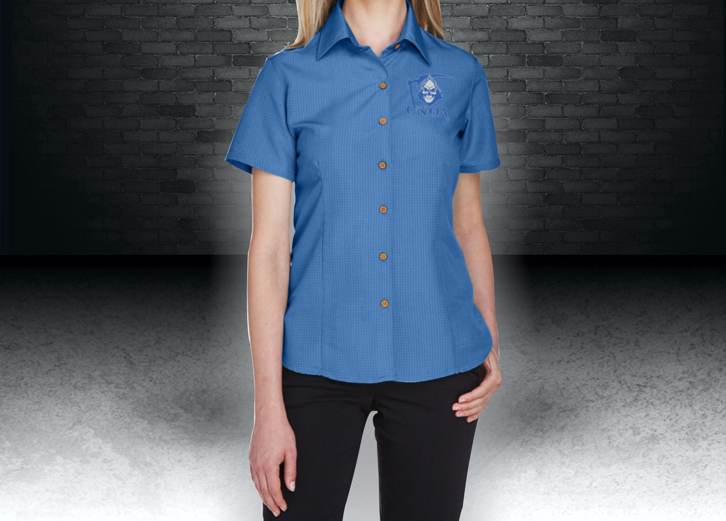 CNOA Grim Reaper Harriton Ladies' Barbados Textured Camp Shirt - Pool Blue