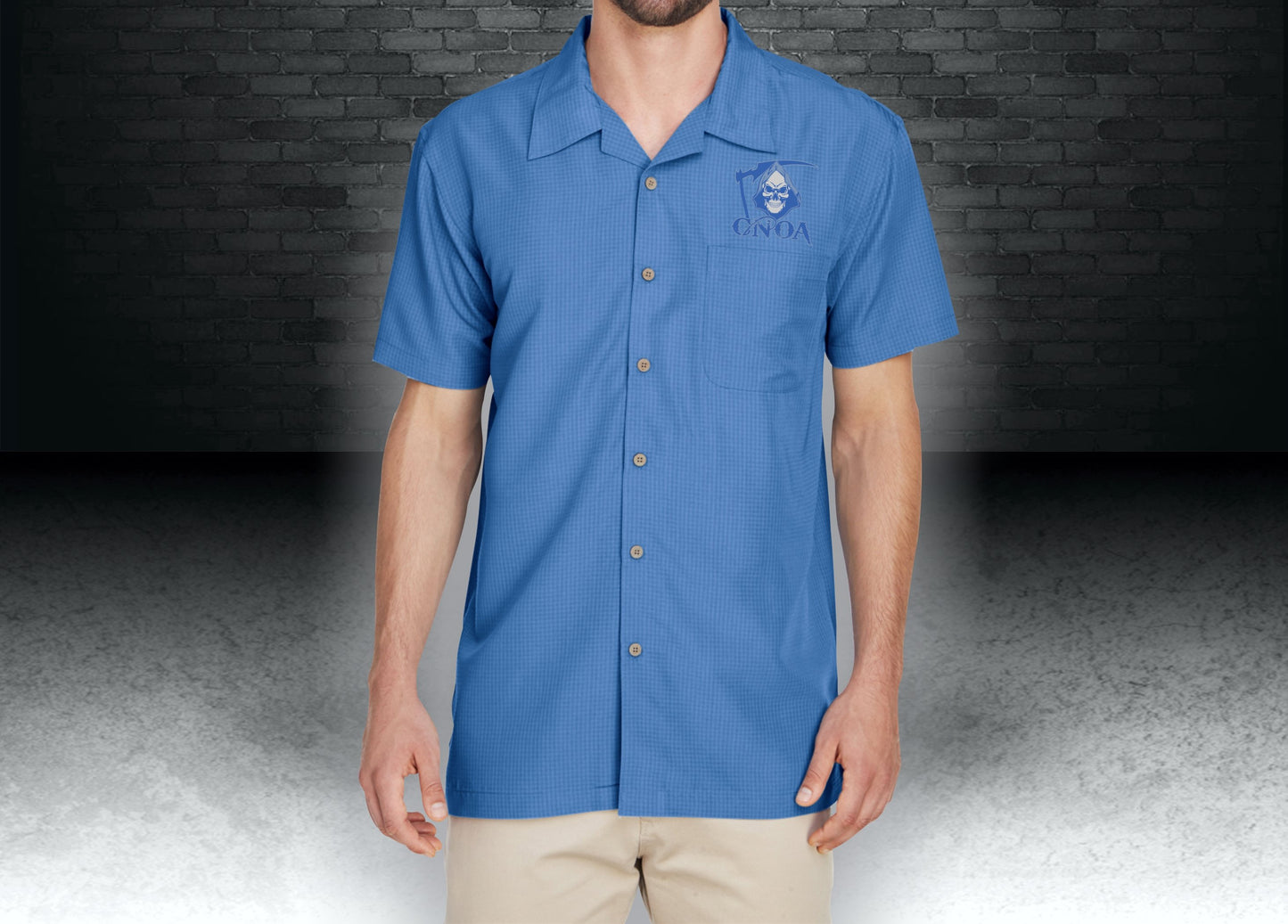 CNOA Grim Reaper Harriton Men's Barbados Textured Camp Shirt - Pool Blue