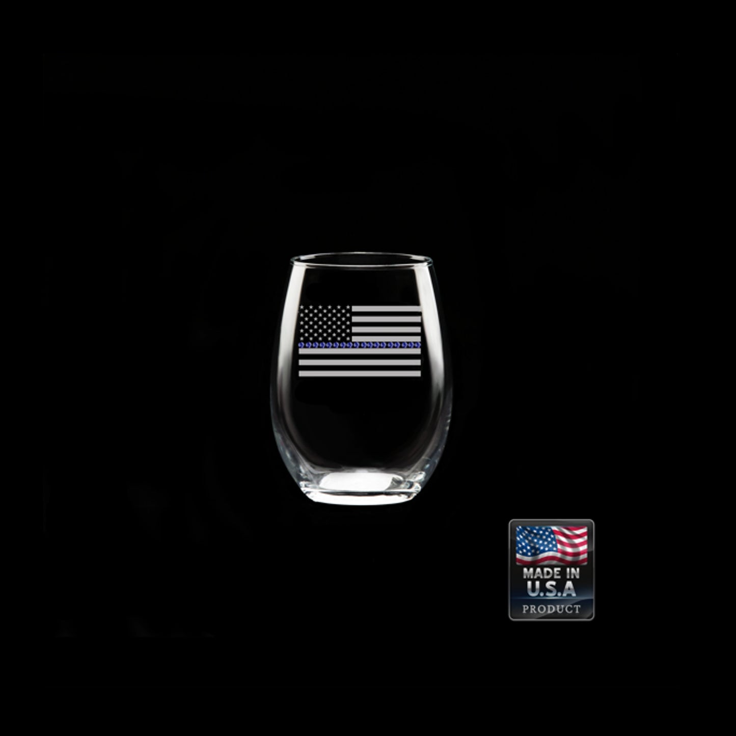 Blue Line Bling Stemless Wine Glass