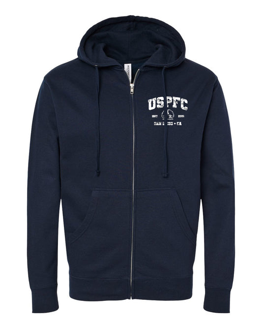 USPFC 2026 Heather Navy Independent Trading Co. Full Zip Unisex Midweight Hooded Sweatshirt