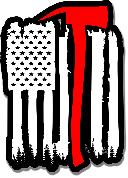 Black Thin Red Line Axe Flag Sticker