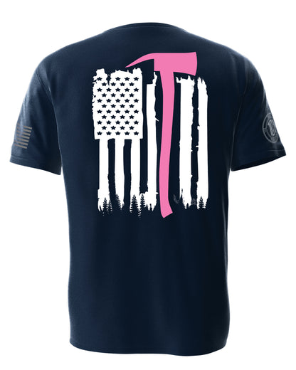 Navy Thin Pink Line Axe Flag Tee