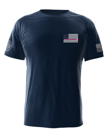 Navy Thin Pink Line Axe Flag Tee