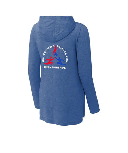 USPFC True Royal Heather Ladies Sport-Tek®  Tri-Blend Wicking Long Sleeve Hoodie