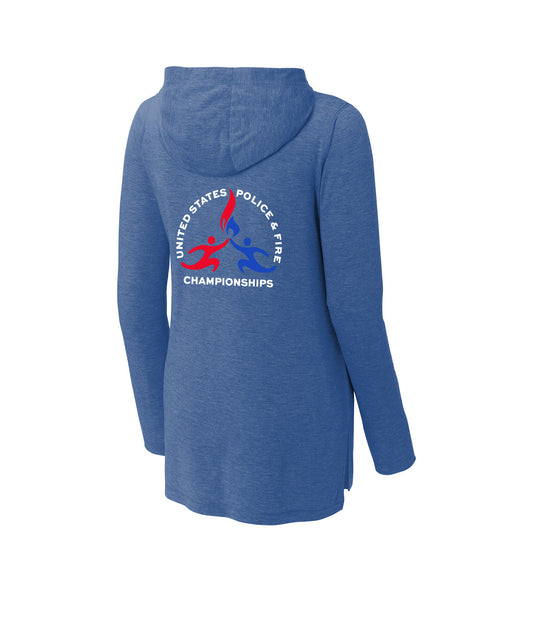 USPFC True Royal Heather Ladies Sport-Tek®  Tri-Blend Wicking Long Sleeve Hoodie